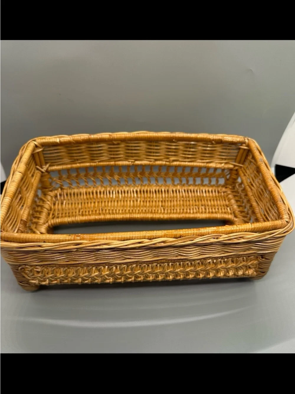 Vintage Wicker Tissue Box Cover Rectangle Boho Farmhouse Cottagecore